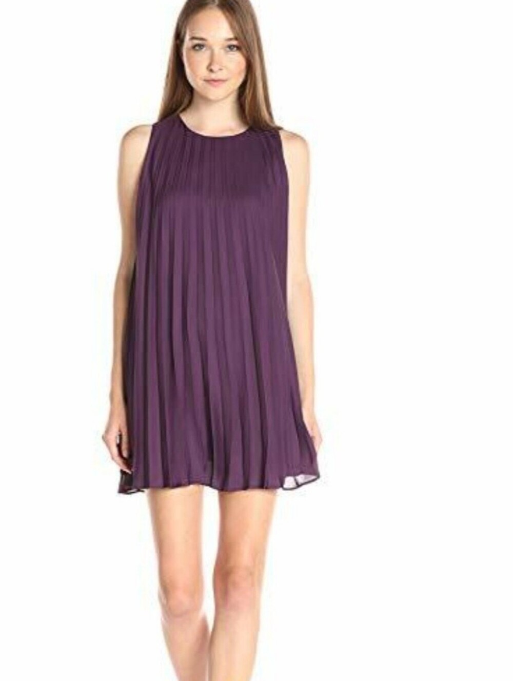 BB Dakota Edisto Eggplant pleated Mini swing dress